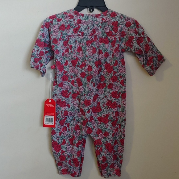 Plum Red Floral Romper with Butterfly Applique 3-6 Months - Picture 2 of 5